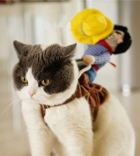 Halloween Cowboy Dog Cat Costume Clothes Novelty Funny Pets Party Cosplay Apparel Dog Riders Clothing