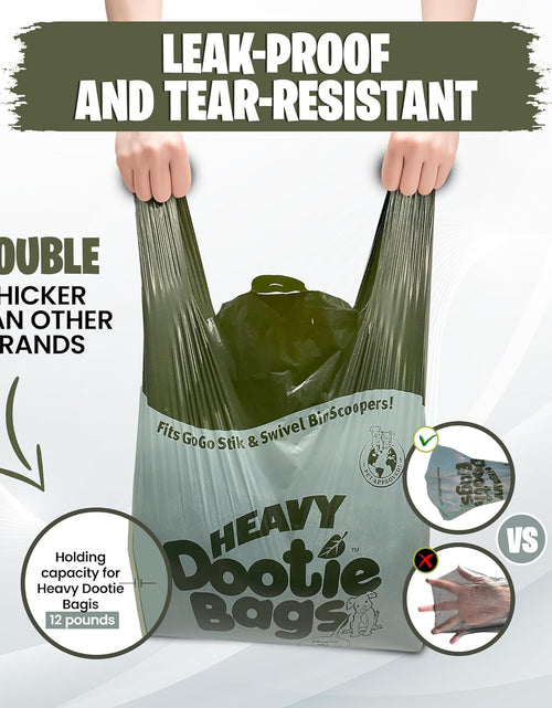 Load image into Gallery viewer, HEAVY Dootie Bags® VERY LARGE Dog and Cat Waste Poop Bags. 100 Count Strong Multi-Use, Leakproof with EZ Tie Handles and Gussets. Made with Corn Starch. Fits  and Swivel Bin Pooper Scoopers.
