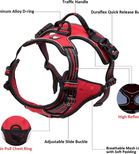 Adjustable No-Pull Dog Harness Reflective Pup Vest Harnesses Comfortable Control Brilliant Colors Truelove Tlh5651(Gray,L)