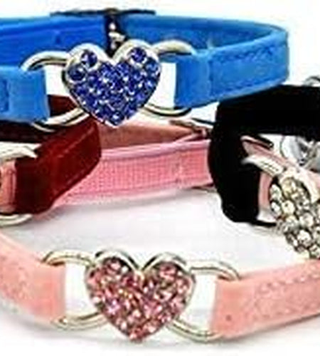 Heart Bling Cat Collar with Safety Belt and Bell 8-11 Inches