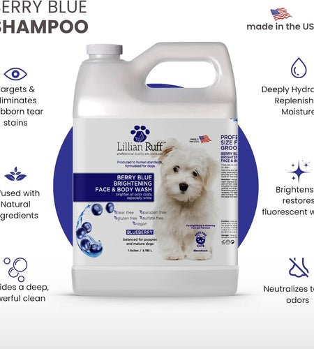 Berry Blue Brightening Face and Body Wash for Dogs - Blueberry Shampoo - Remove Tear Stains, Hydrate Dry Itchy Skin, Add Shine & Luster to Coats (Berry Blue Shampoo Gallon/Pump)
