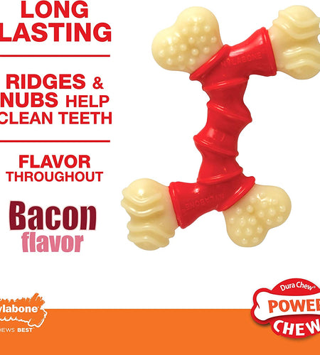Double Bone Power Chew Toy for Dogs, Dog Toys for Aggressive Chewers, Bacon Flavor, X-Large - 50+ Lbs, 1 Count