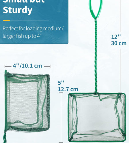 Aquarium Fish Net with Braided Metal Handle Square Net with Soft Fine Mesh Sludge Food Residue Wastes Skimming Cleaning Net for Fish Tanks Small Koi Ponds and Pools